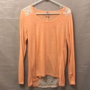 Soft peach color long sleeve with white lace